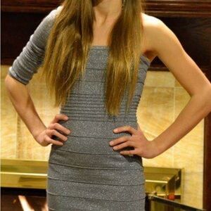 WOW Couture - Size Small Silver Sparkle One Shoulder Ribbed Bodycon Mini Dress